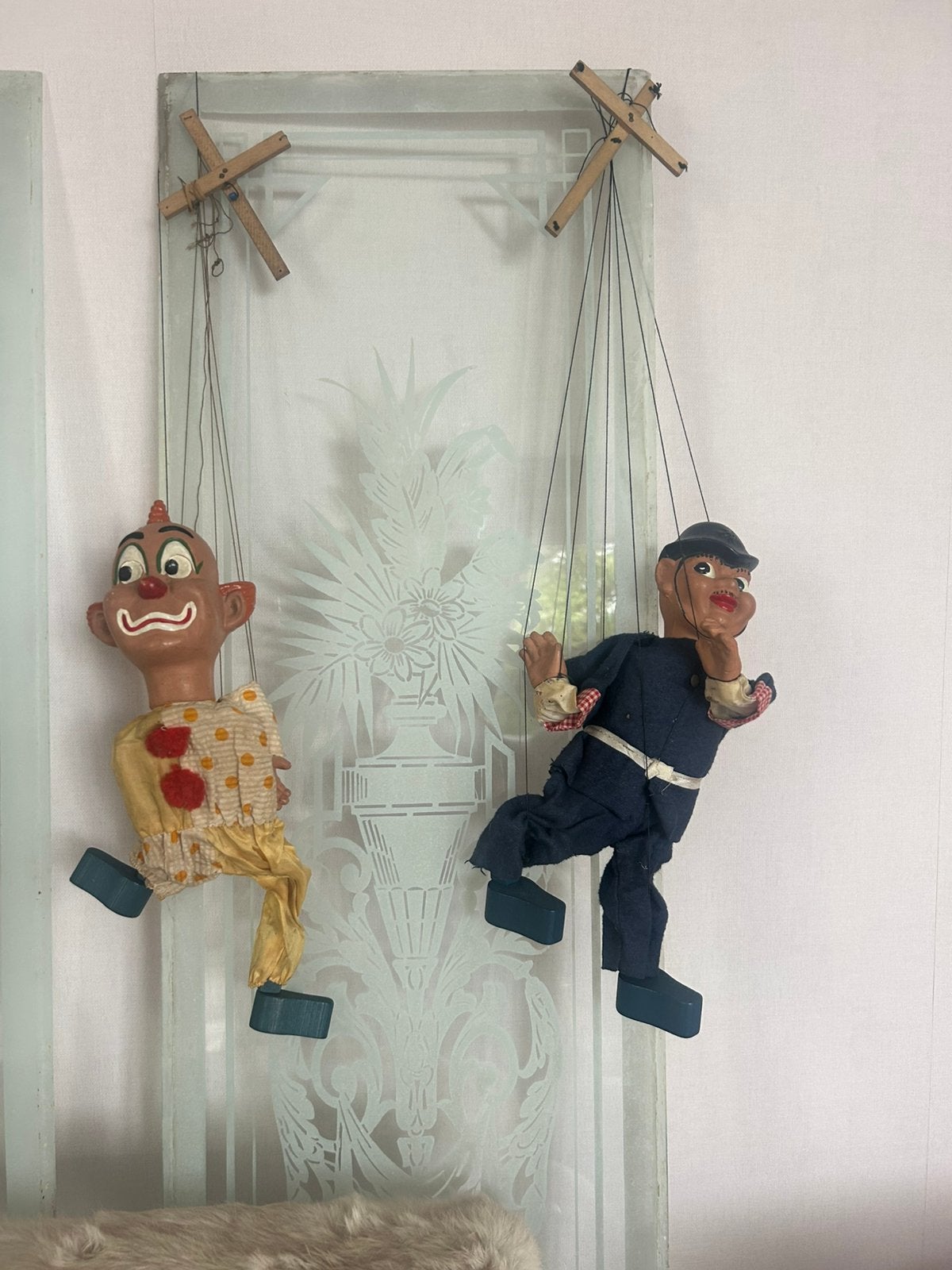 Antieke engelse marionet bobby en clown, Ophalen, Gebruikt, Pop