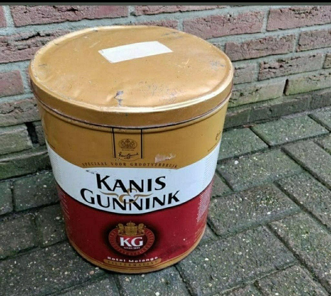 KANIS & GUNNINK,Koffieblik,koffie,groot blik,crème,rood,wit, Ophalen of Verzenden, Gebruikt, Overige