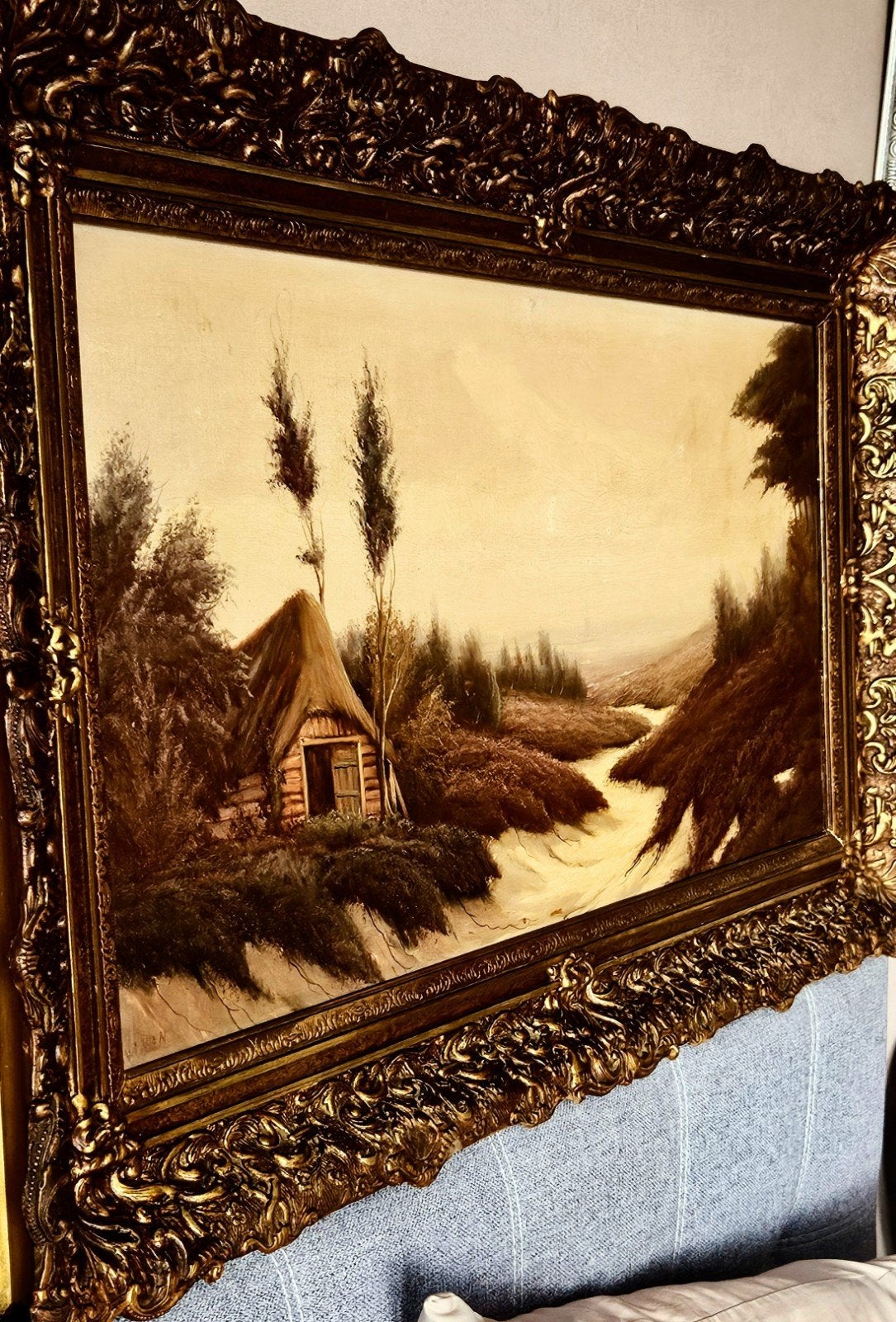 Antiek Hollands Landschap100x60cm Olieverf op Doek met Lijst, Ophalen, Bijzondere lijst, Doek, Oud hollands