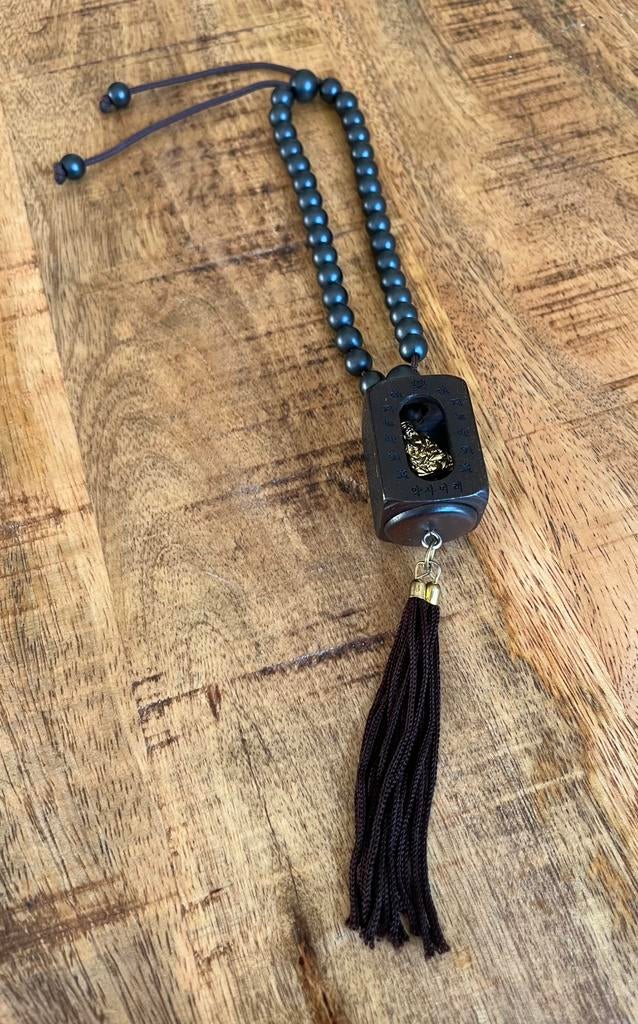 Mala houten Boeddhistische gebedsketting met Boeddha bedel, Ophalen of Verzenden, Zo goed als nieuw