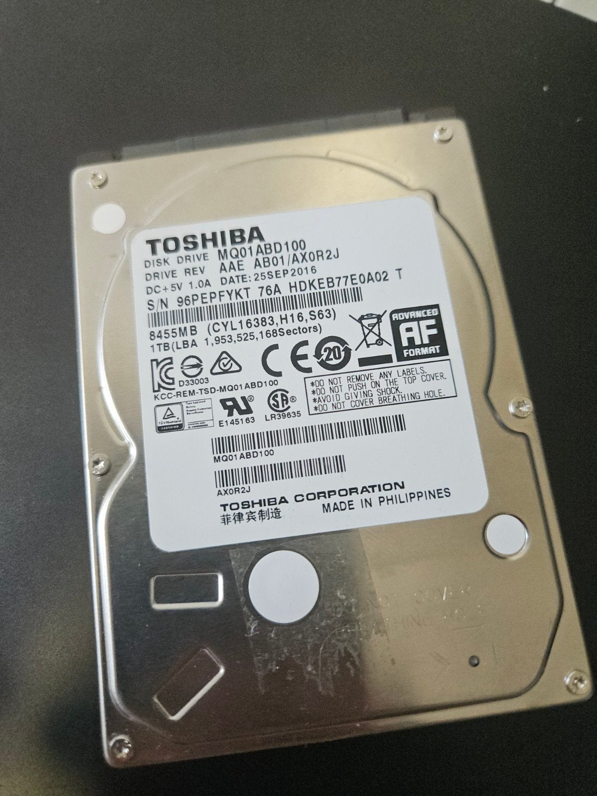 Toshiba MQ01ABD100 1TB HDD - Goede Conditie, Computers en Software, Harde schijven, Intern, Toshiba, Ophalen of Verzenden, Zo goed als nieuw