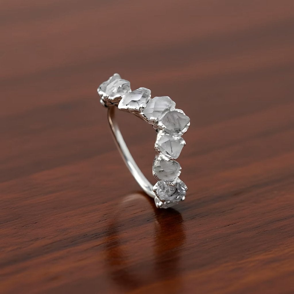 Schitterende zilveren ring met ruwe herkimer, Verzenden, 19 tot 20, Wit, Nieuw
