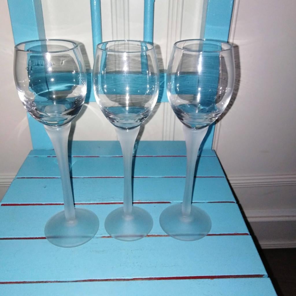 Likeurglaasjes op frozen voet/steel set van 3, Ophalen, Glas of Glazen, Overige stijlen, Glas