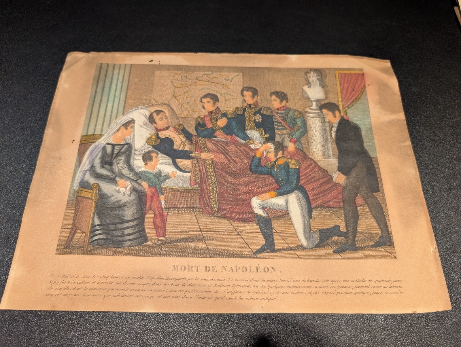 Antieke prent: Dood van Napoleon (Mort de Napoléon), Ophalen of Verzenden, Print, Prent