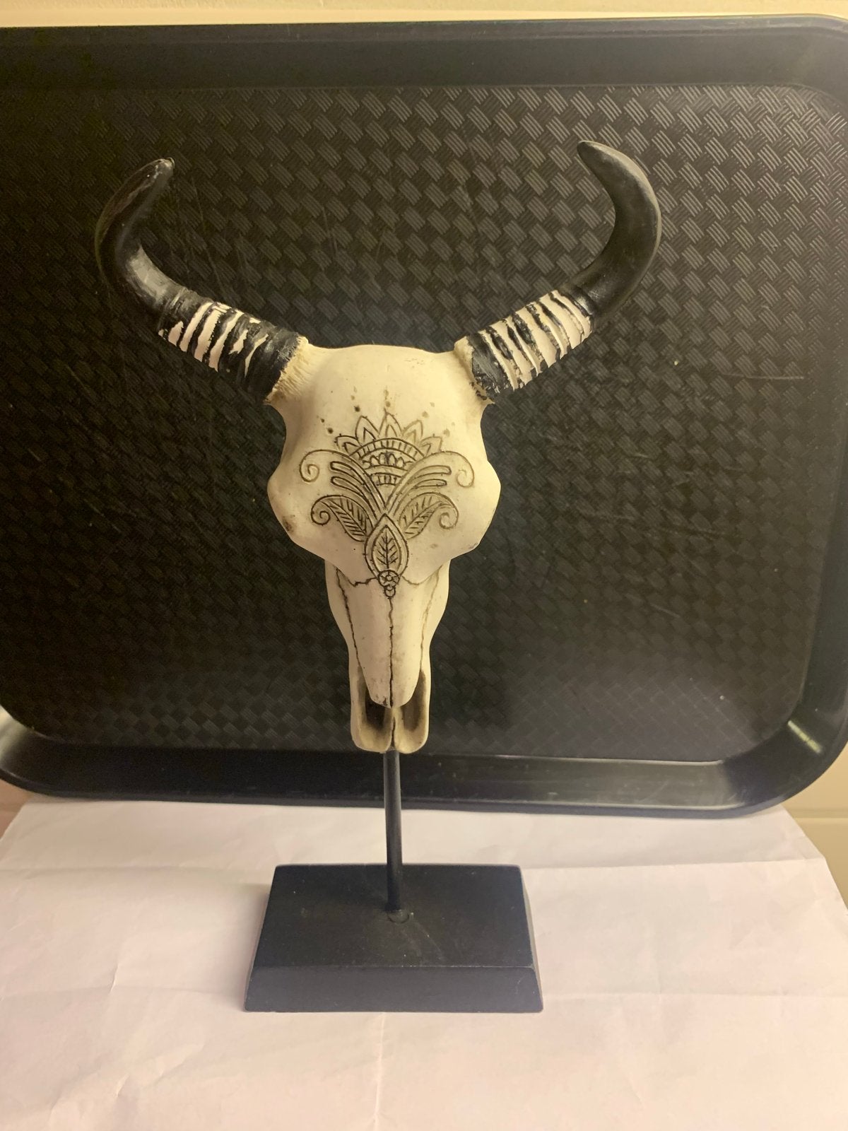 Decoratieve schedel met hoorns, Gebruikt, Overige stijlen, Kunststof, Ophalen of Verzenden