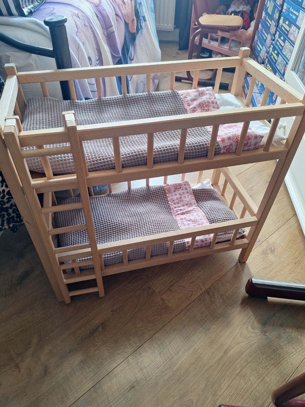 Houten poppenbed stapelbed met beddengoed, Ophalen of Verzenden, Gebruikt, Babypop