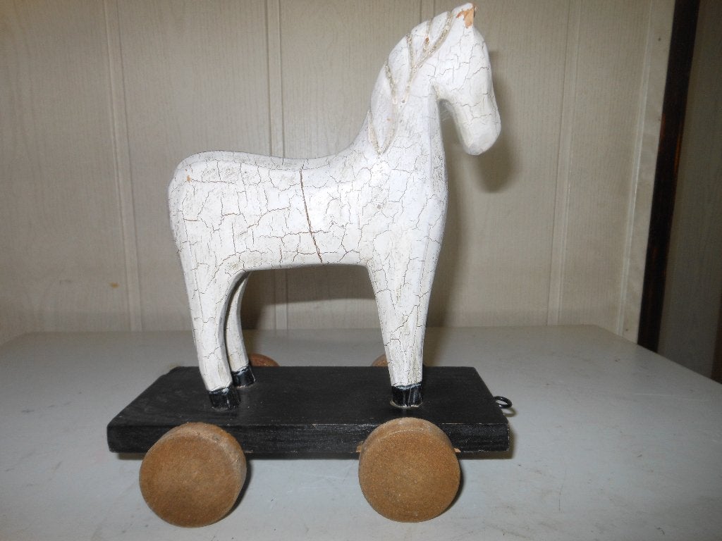 Houten trekpaardje - Vintage decoratie, Ophalen, Gebruikt, Duw- of Trekspeelgoed