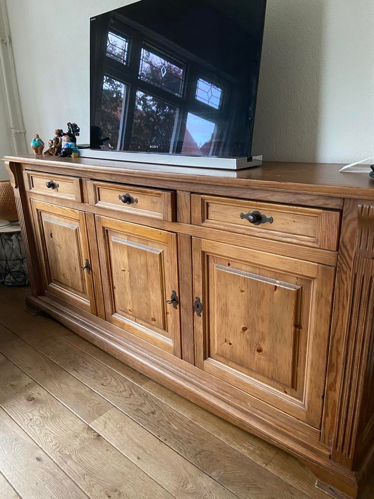 Massief houten dressoir met lades en deuren, Gebruikt, 150 tot 200 cm, Ophalen of Verzenden, Met lade(s)