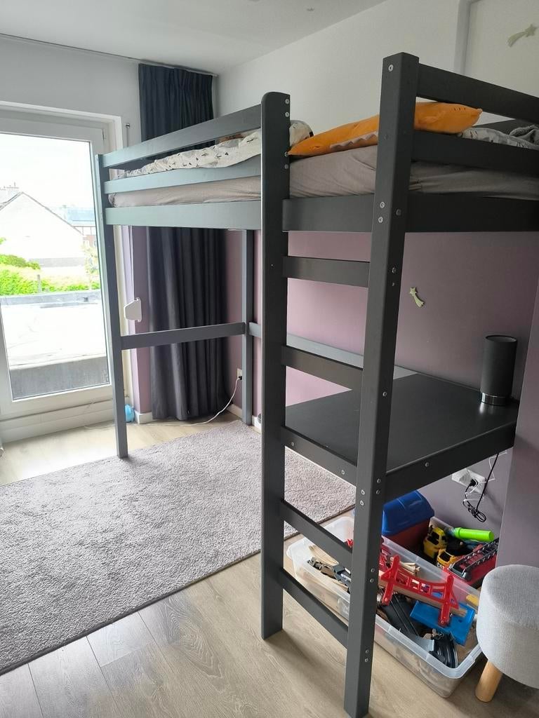 Hoogslaper met bureau - Grijs, zo goed als nieuw, Ophalen, Eenpersoons, Zo goed als nieuw, 200 cm
