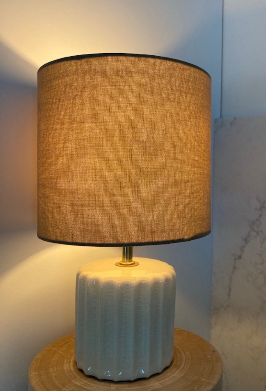 😍Linnen beige tafellamp keramiek geglazuurd raku lampenvoet, Ophalen of Verzenden, Zo goed als nieuw, Textiel, Art deco