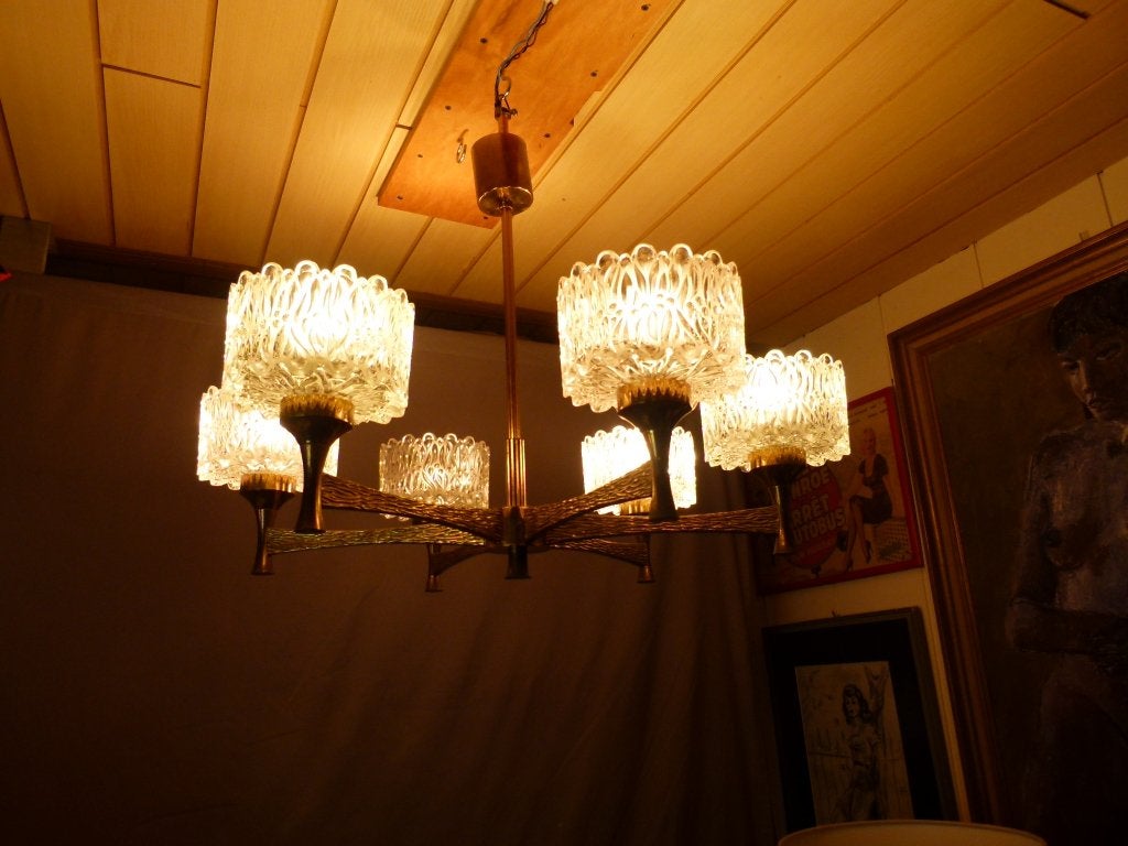 vintage design kroonluchter Hans Agne Jakobsson, Ophalen, Zo goed als nieuw, Glas, Mid - century
