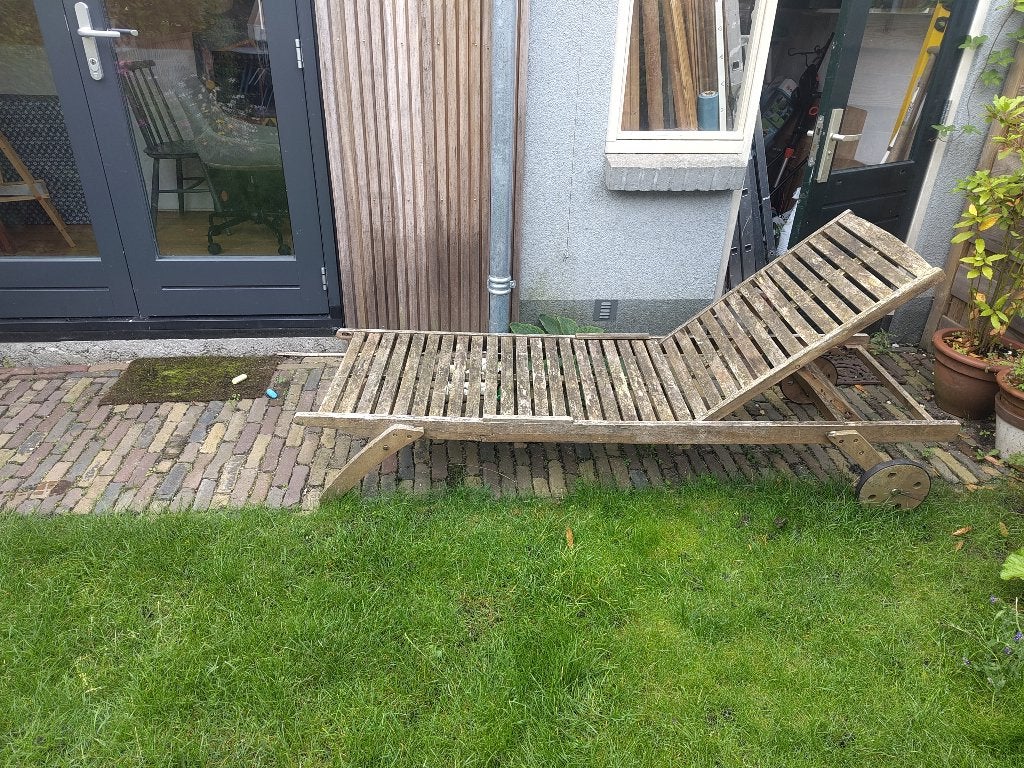 Ligbank tuin, Tuin en Terras, Ophalen, Gebruikt, Hout, Verstelbaar
