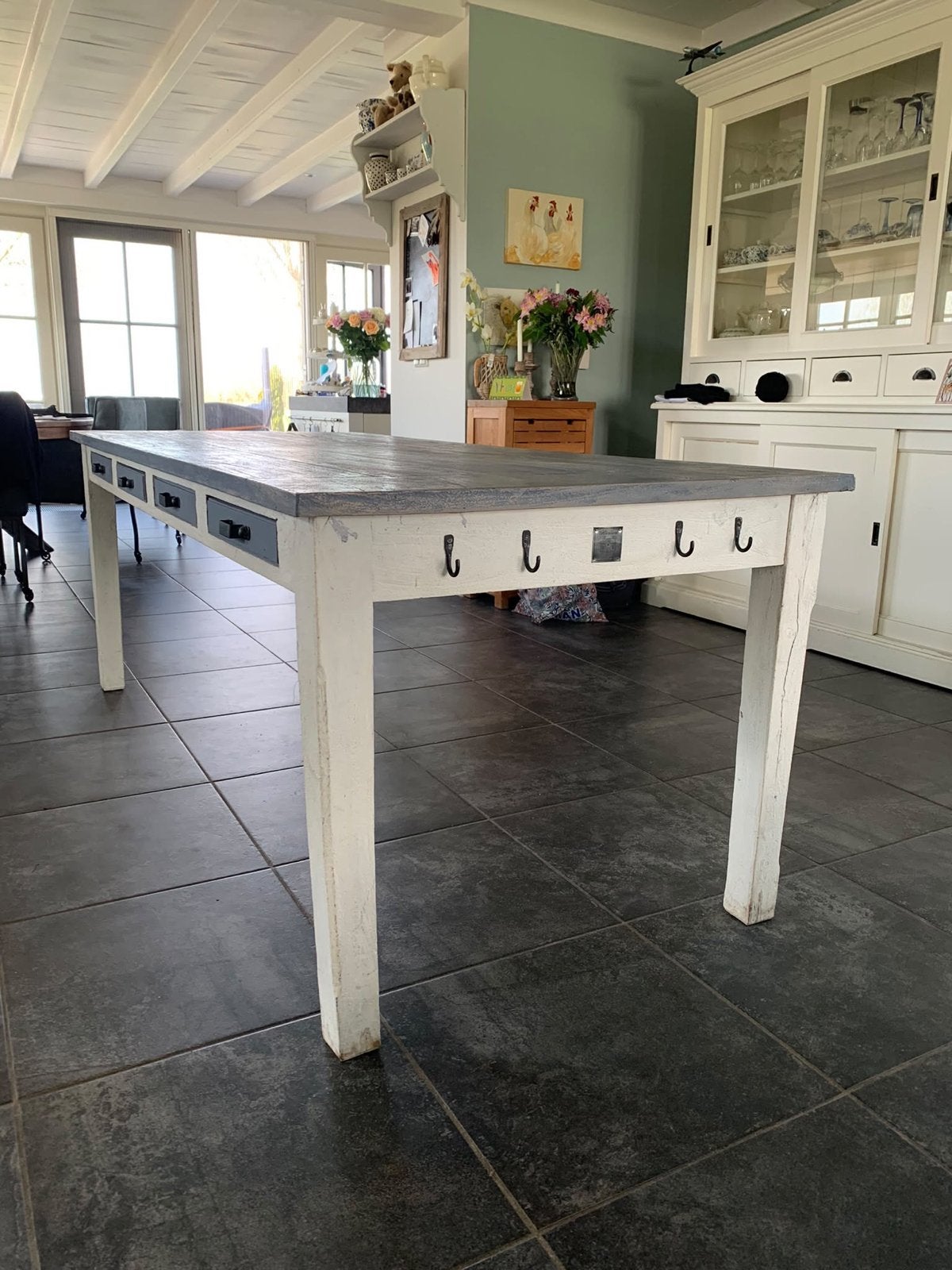 Riviera Maison Eettafel 90x210 cm (evt. met 6 stoelen), Ophalen, Gebruikt, 200 cm of meer, 50 tot 100 cm