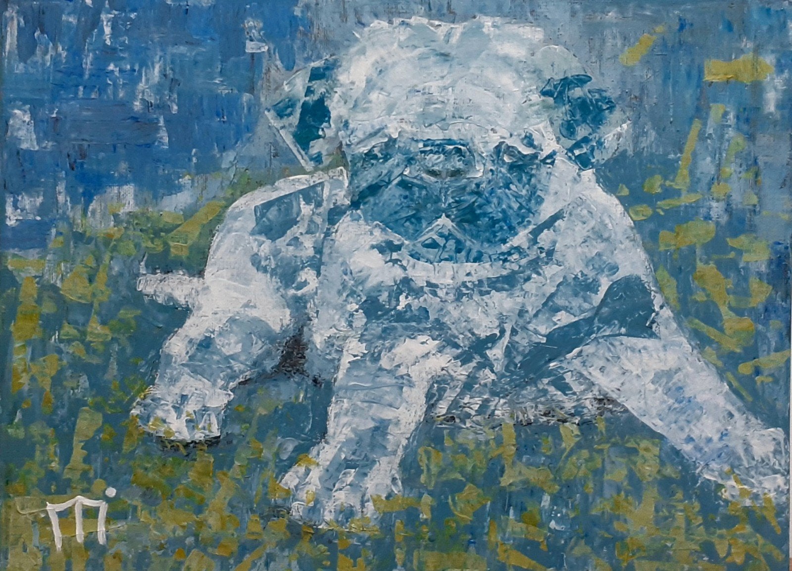 Acrylverfschilderij van hondje op doek (30×40), Antiek en Kunst, Acrylverf, Dieren, Ophalen of Verzenden, Handgeschilderd