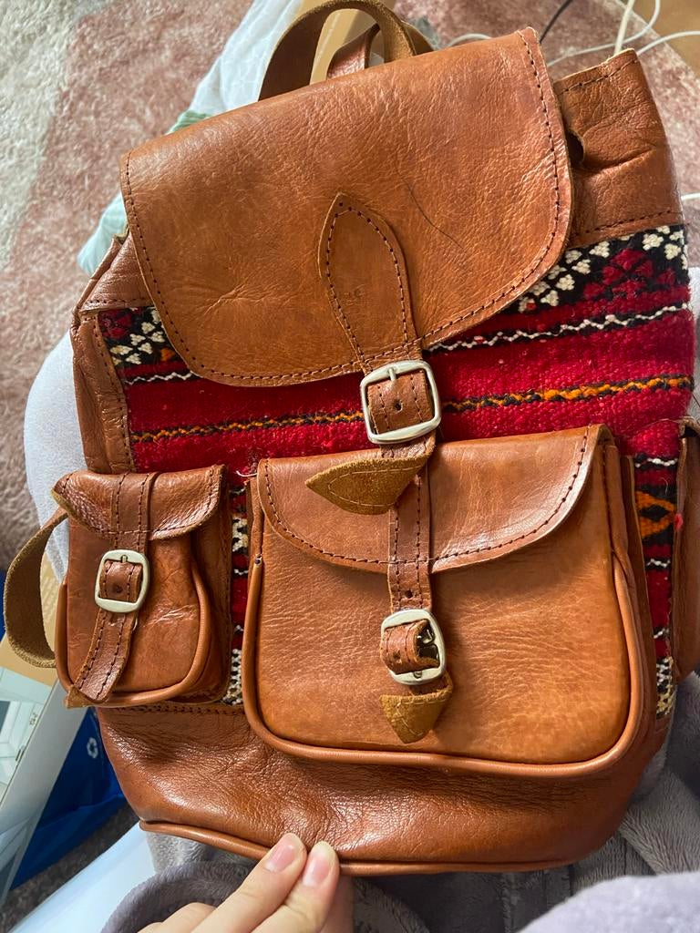 Echte leren tas uit Marokko - Uniek en Handgemaakt, Overige merken, Gebruikt, 25 tot 40 cm, Ophalen of Verzenden