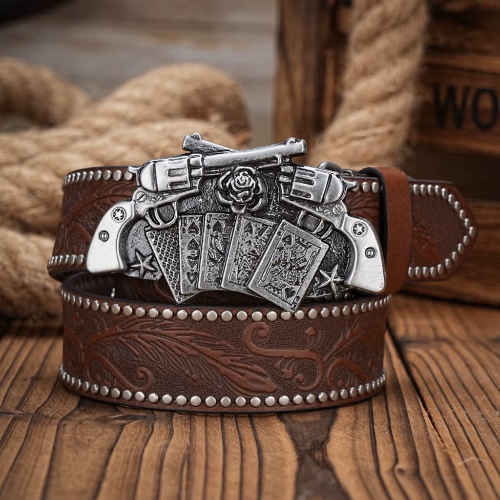 Bruine kunstleren western riem pistolen en kaarten, Bruin, Verzenden, Nieuw, 115 cm of meer