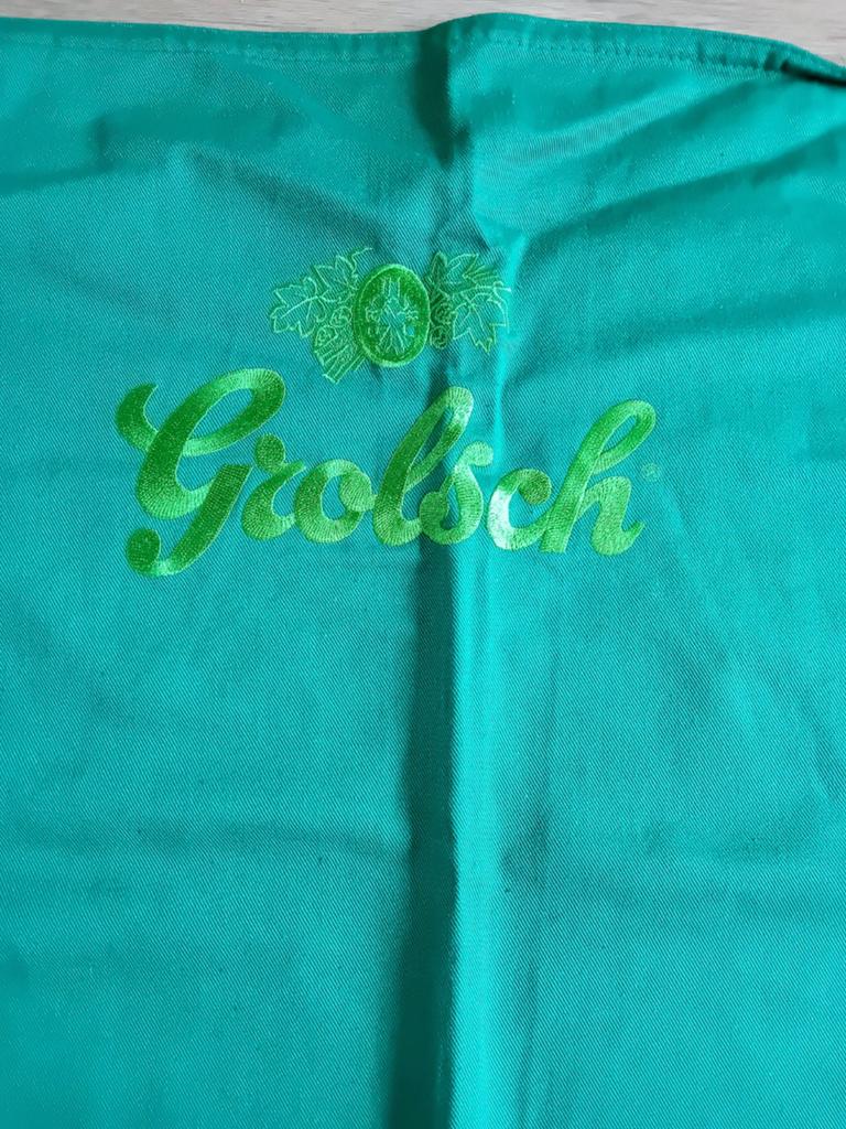 Grolsch schort  met geborduurd  opdruk 95 cm lang, Ophalen of Verzenden, Grolsch