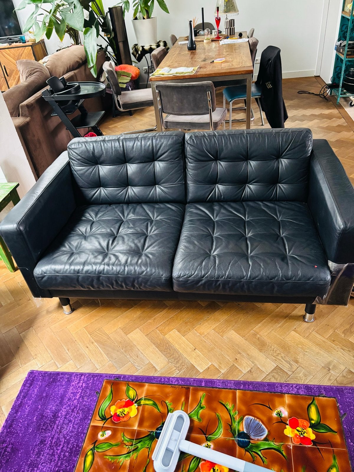 IKEA Leren Bank Zwart - Gebruikt, 1.65m breed, Ophalen, Gebruikt, 150 tot 200 cm, Tweepersoons