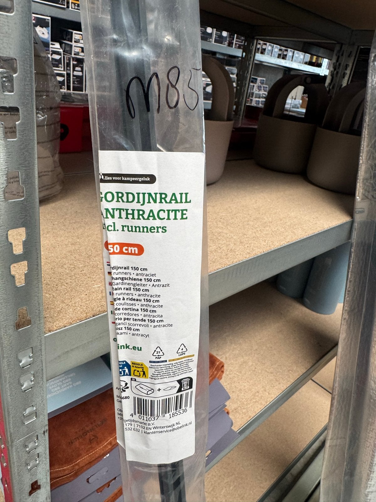 Gordijnrail Antraciet 150 cm met runners Obelink, Ophalen, O, O, O