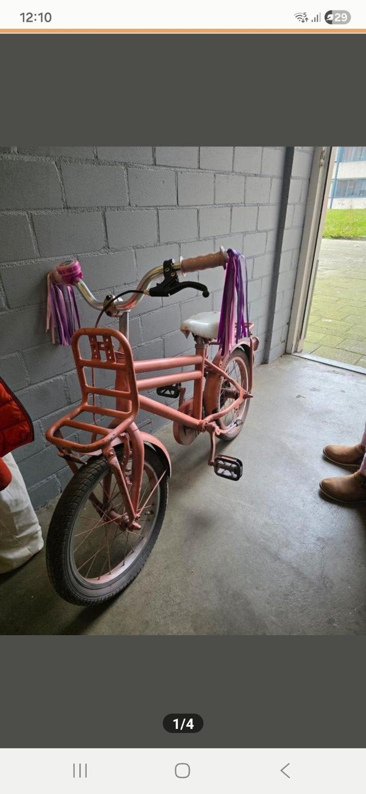 Roze kinderfiets met bagagedrager, Ophalen, Gebruikt, Velgrem, 16 tot 20 inch