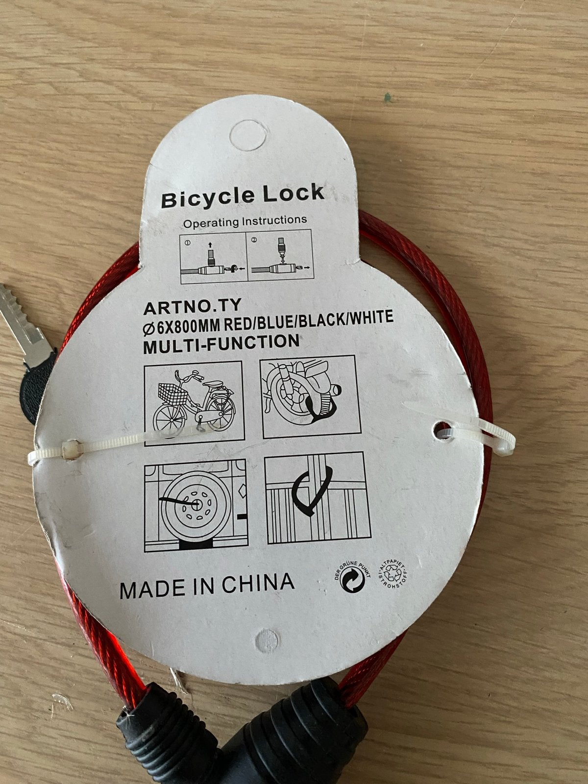 3x Fiets Kabelslot Rood met 2 Sleutels - Nieuw, Ophalen of Verzenden, Nieuw, Kabelslot