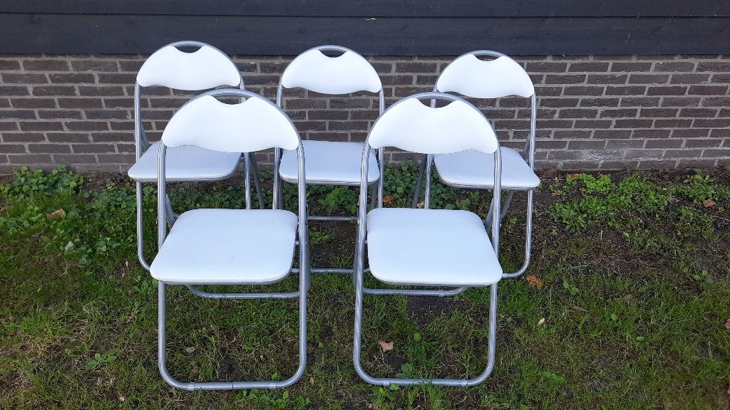 5 klapstoelen, Huis en Inrichting, Ophalen, Gebruikt, Metaal, Grijs