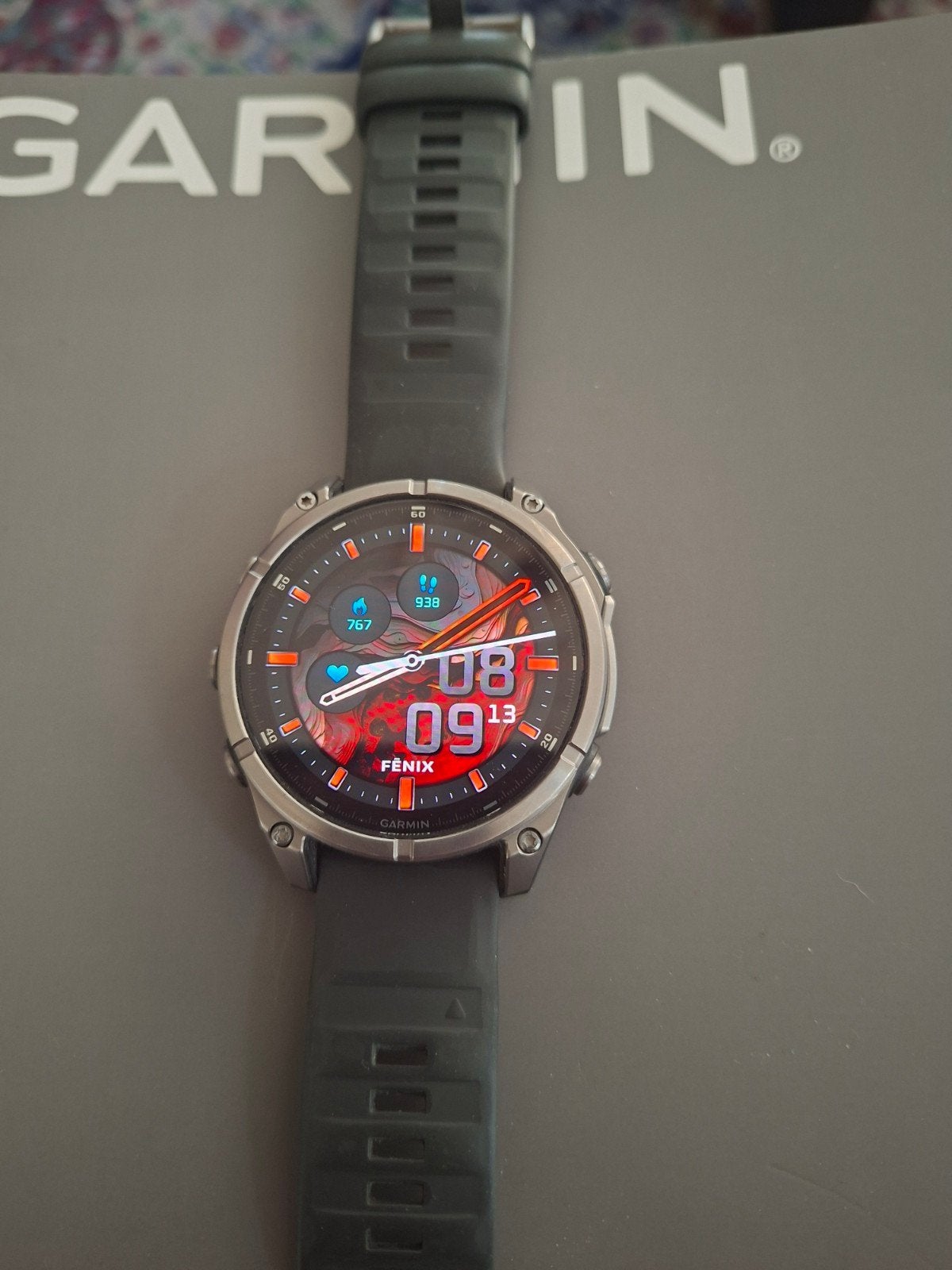 Garmin Fenix 8 Amo led Sapphire titanium, Ophalen, Zo goed als nieuw, Zwart, Android