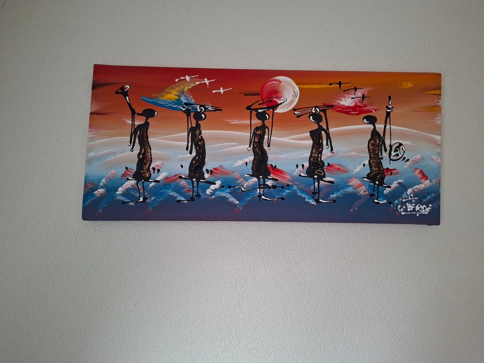Afrikaans schilderij: kleurrijk tafereel met figuren, Ophalen, Schilderij, Afrika, Geschilderd
