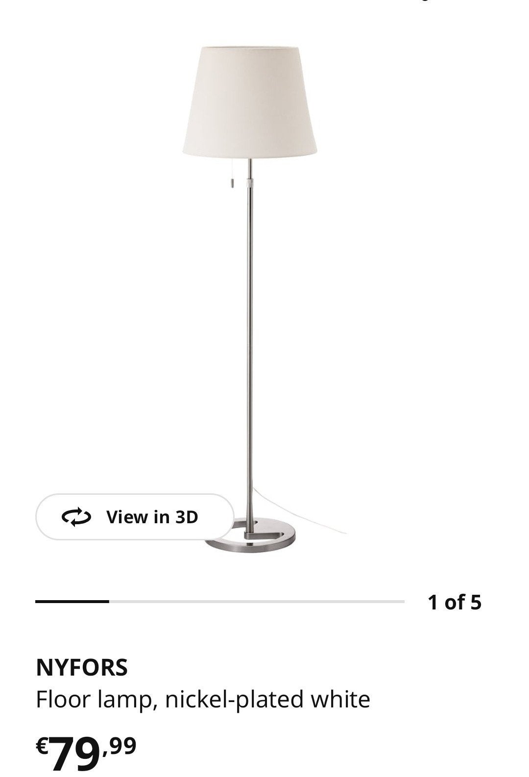 IKEA NYFORS Vloerlamp, vernikkeld wit, Ophalen, Gebruikt, Metaal, E27 (groot)