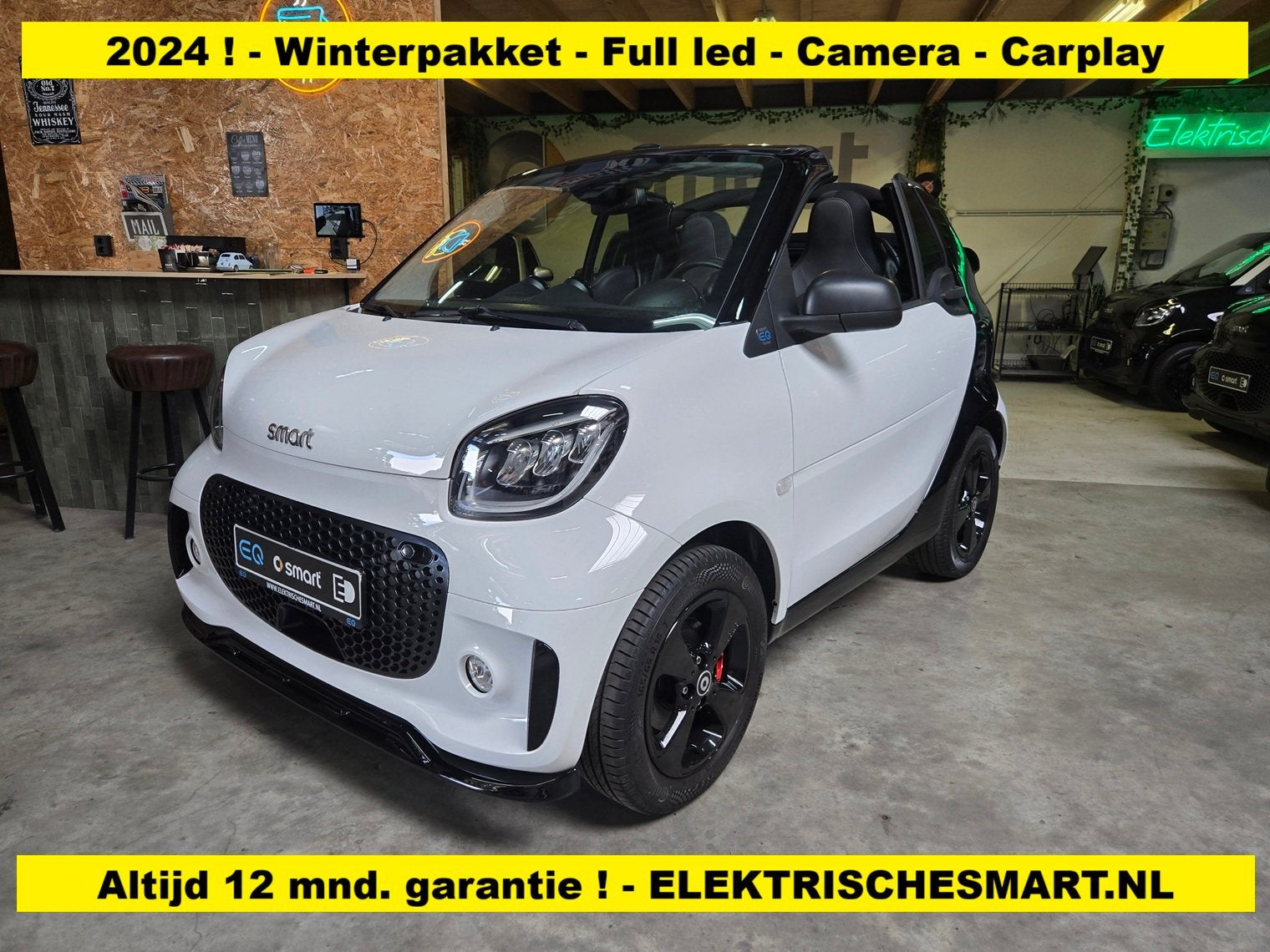 Smart Fortwo cabrio EQ Comfort PLUS - 22 kWh snellader - Win, Auto's, Automaat, Gebruikt, 82 pk, Wit