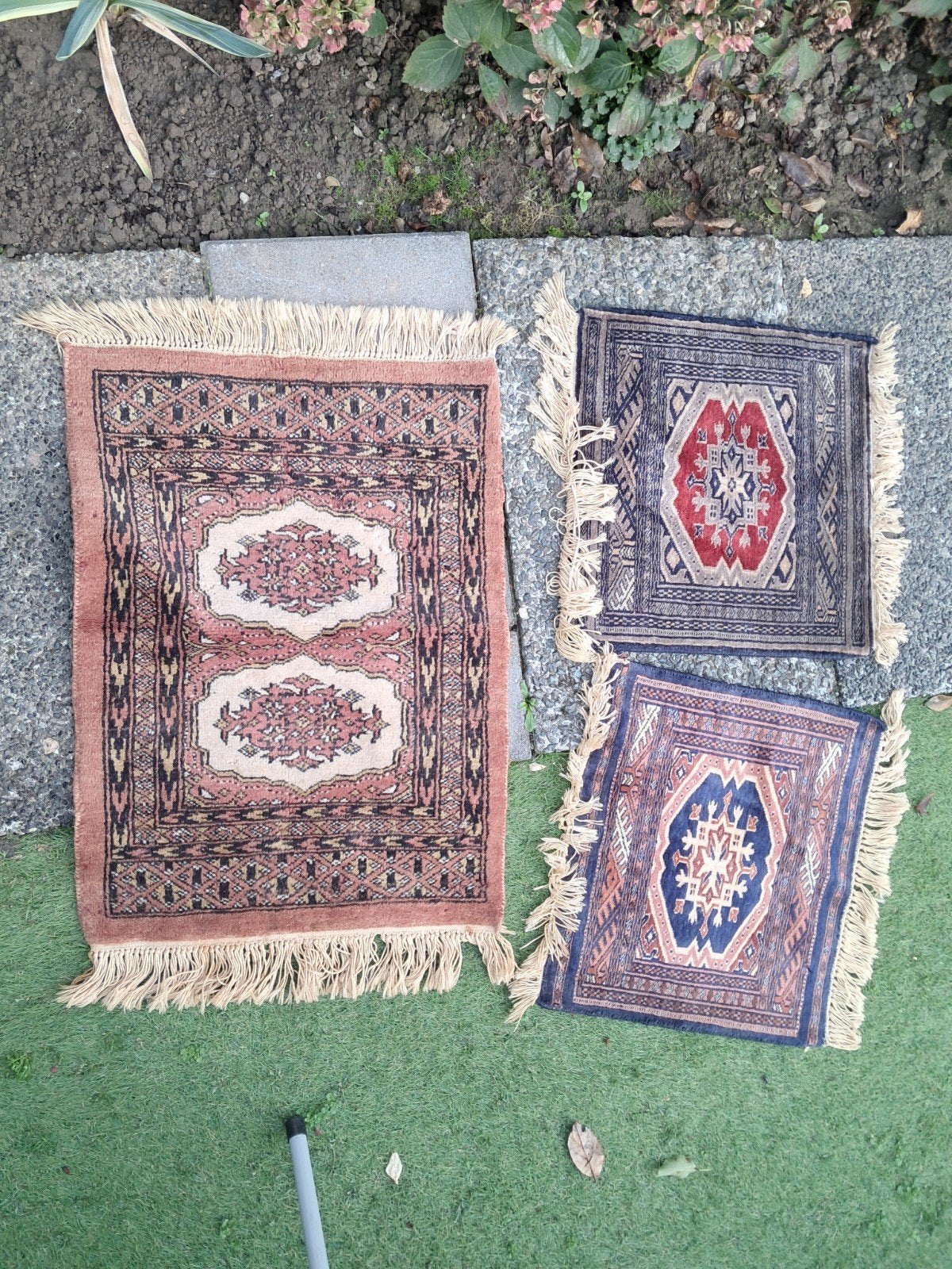 3 Oude Perzische Look Tapijtjes - Gebruikt, Gebruikt, Perzisch, Vintage, Oosters, Ophalen of Verzenden, Rechthoekig