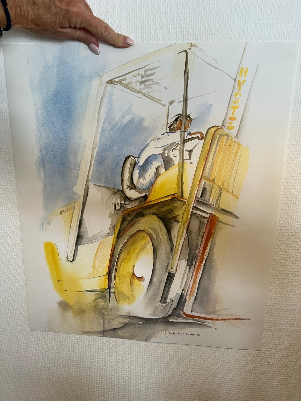 Aquarel van Hyster heftruck, Antiek en Kunst, Kunst | Schilderijen | Klassiek, Ophalen, Realistisch, Handgeschilderd, Aquarel