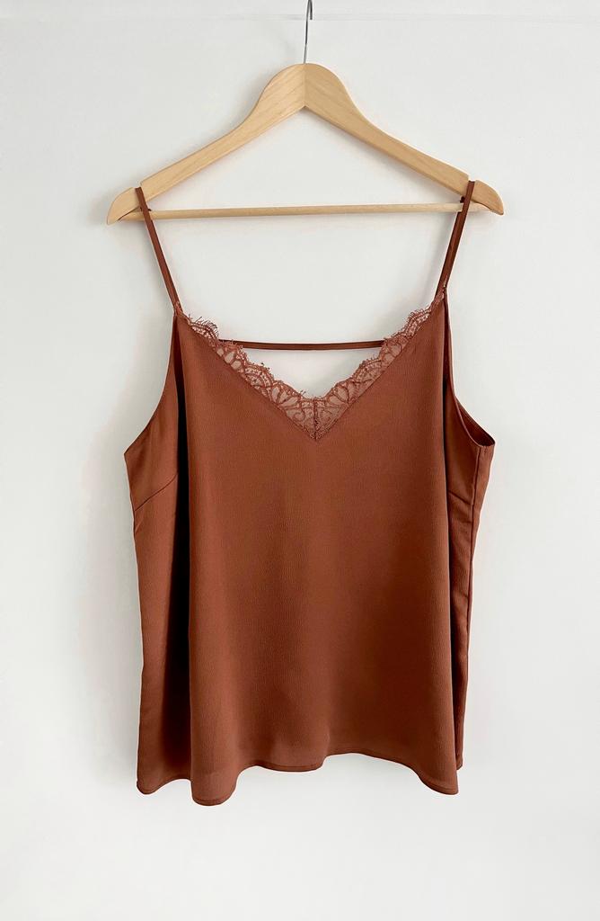 Josh V singlet copper XL koper bruin flowy top kant camel, Ophalen of Verzenden, Zo goed als nieuw, Bruin, Zonder mouw