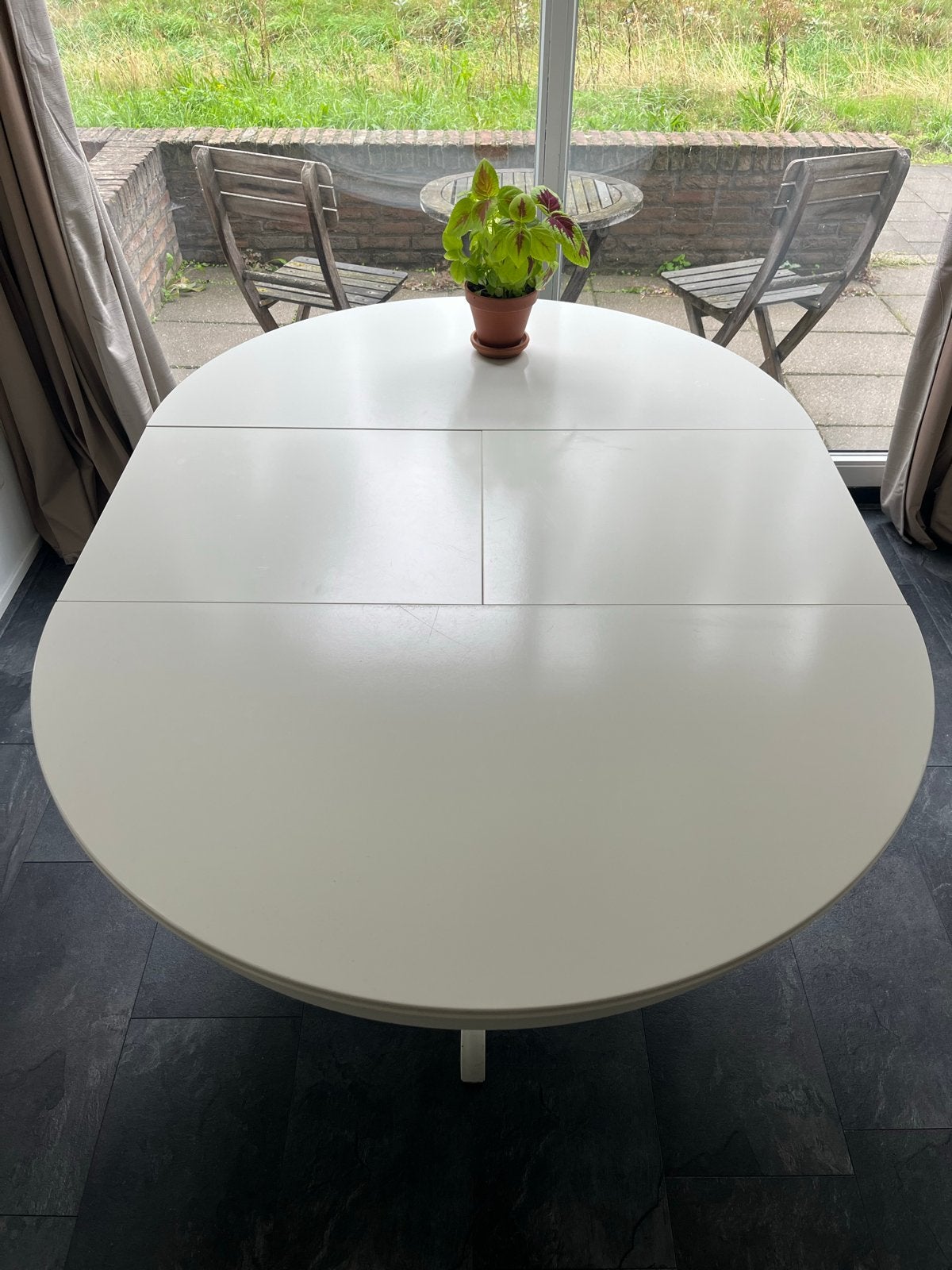 Uitschuifbare IKEA Rosentorp eettafel, Ophalen, Gebruikt, 100 tot 150 cm, Rond