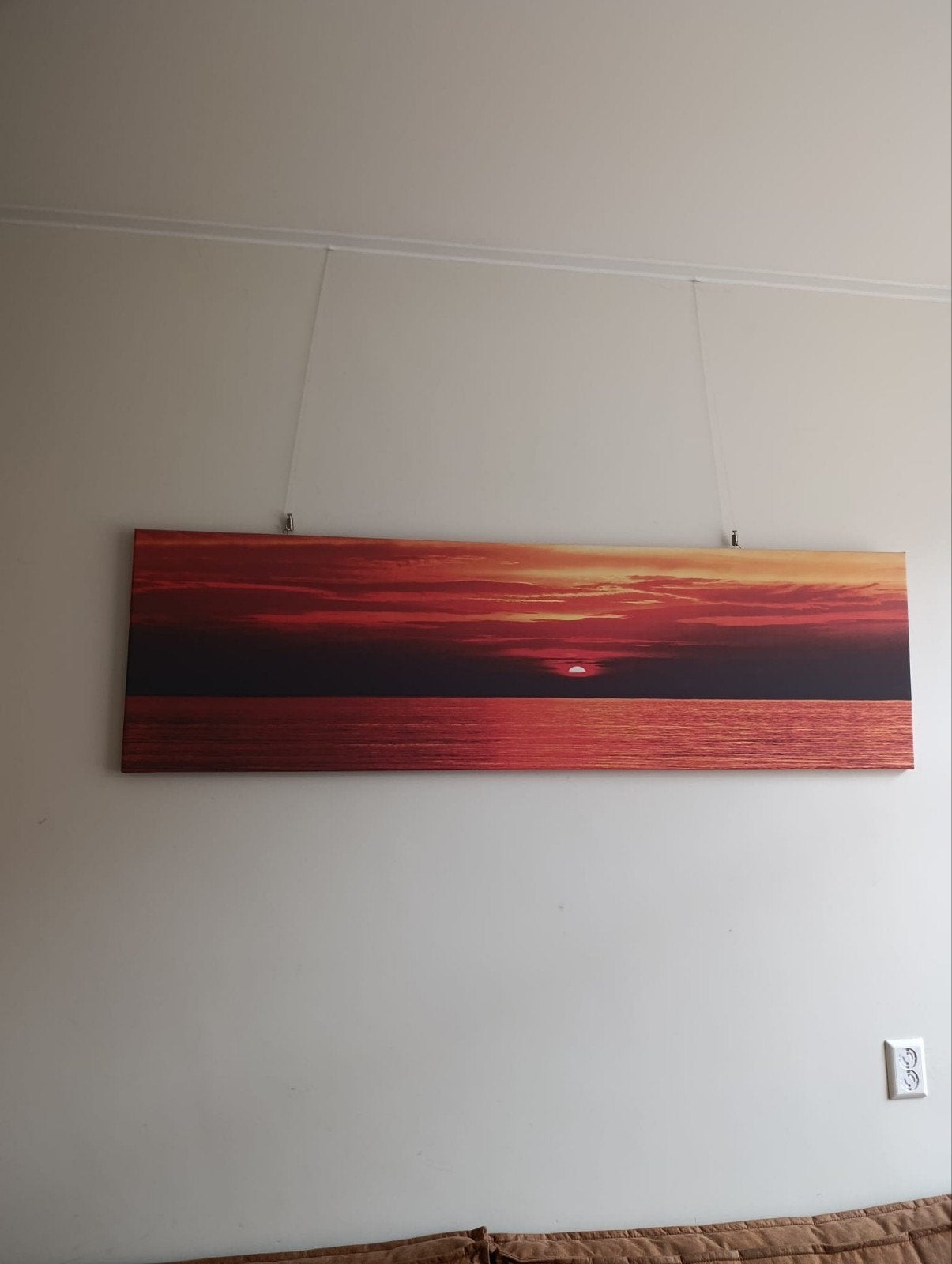 Schilderij zonsondergang op zee 46 bij 158 cm, Ophalen, 125 cm of meer, Zo goed als nieuw, Schilderij