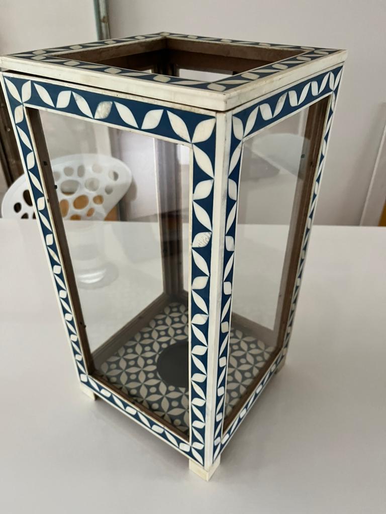 Prachtige handgemaakte lantaarn blauw/wit!, Ophalen, Wit, Zo goed als nieuw, Kandelaar