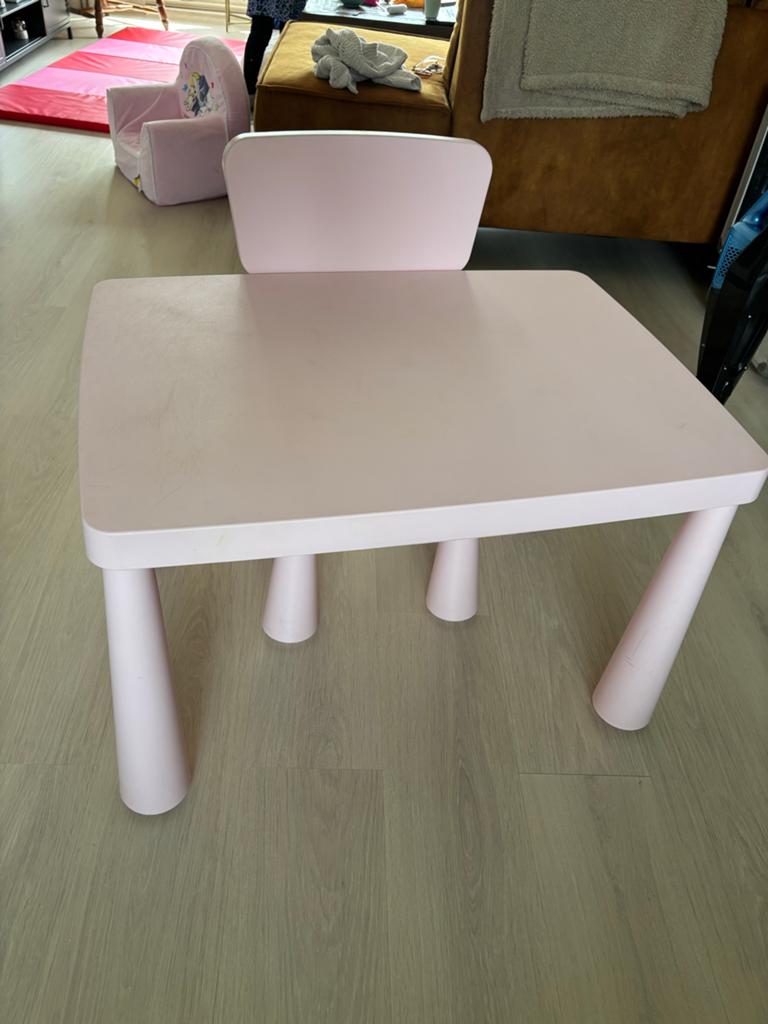 Roze kinderstoel en tafel, Ophalen of Verzenden, Gebruikt, Tafel(s) en Stoel(en)