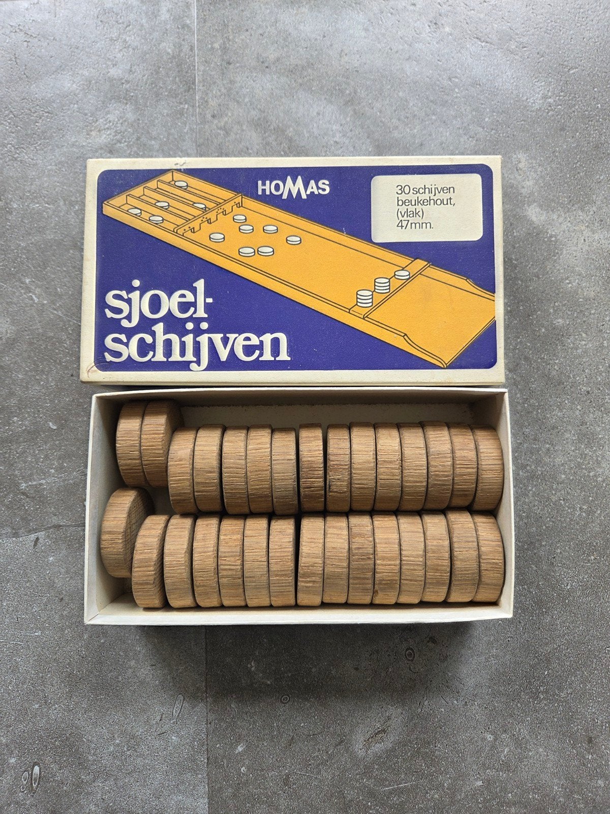 Homas Sjoelschijven 47mm - Beukenhout (30 stuks), Ophalen of Verzenden, Gebruikt