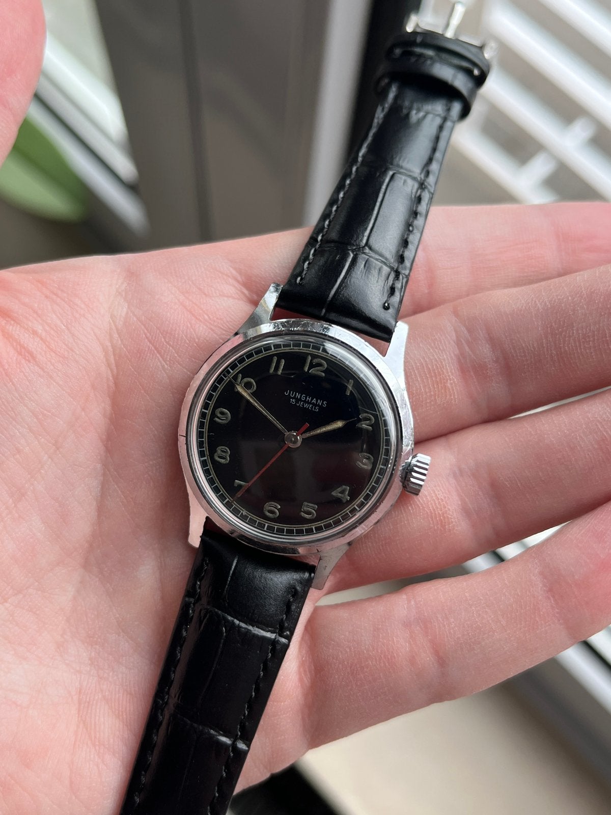 Vintage Junghans horloge, Overige merken, Leer, Polshorloge, Ophalen of Verzenden