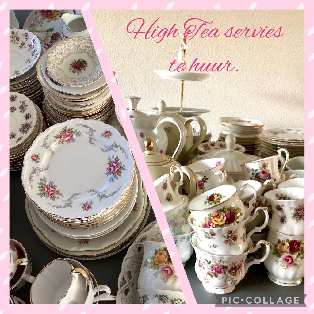 Tuinfeest Vintage chic High Tea servies huren, 10 pers €20, Ophalen, Overige