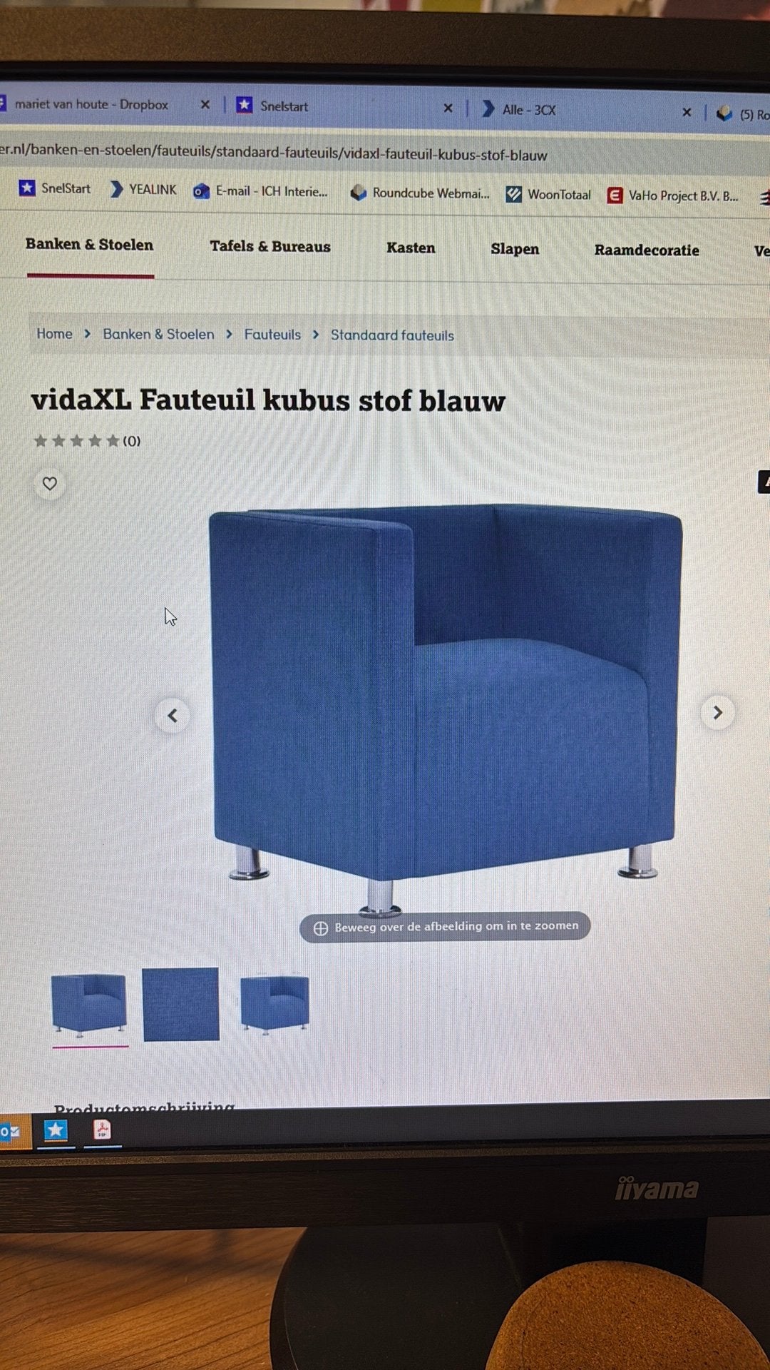 Kubus fauteuil blauw, Huis en Inrichting, Ophalen, Nieuw, 75 tot 100 cm, Stof