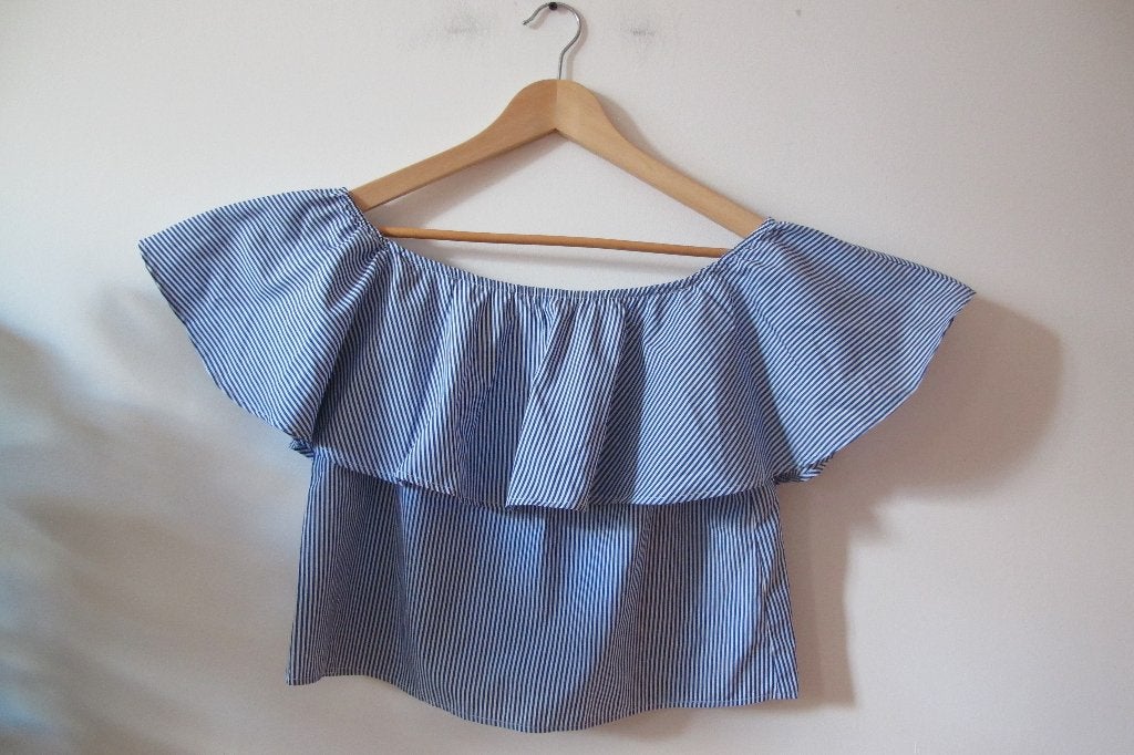 Striped off shoulder top (Forever 21), Blauw, Nieuw, Ophalen of Verzenden, Maat 36 (S)