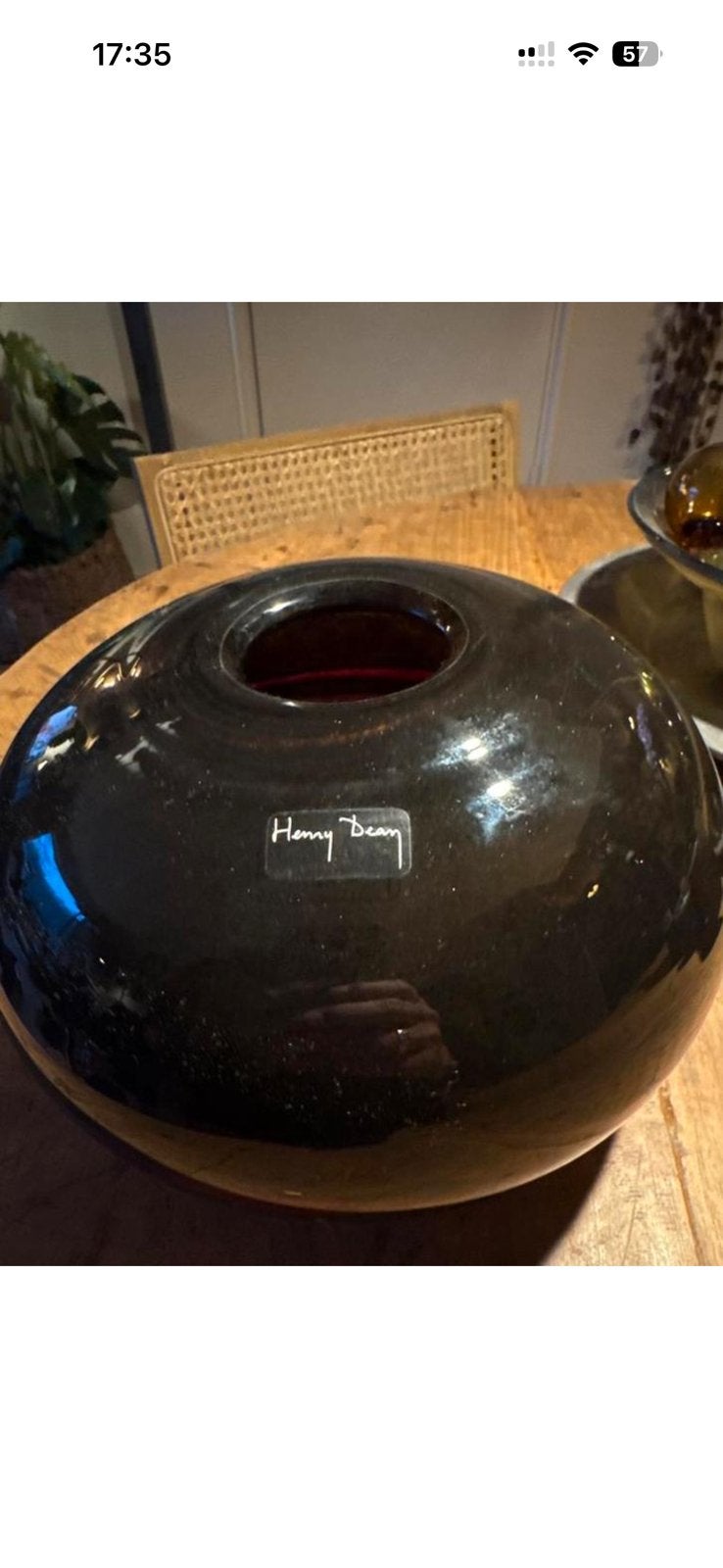 Henry Dean Mooie zwart/bruine vaas met  subtiel rood accent, Ophalen of Verzenden, Zo goed als nieuw, Minder dan 50 cm