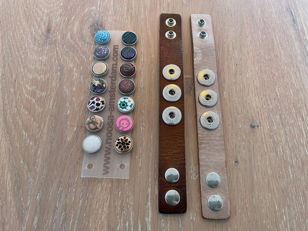 Noosa Amsterdam armbanden met chunks, Gebruikt, Bruin, Leer, Ophalen of Verzenden
