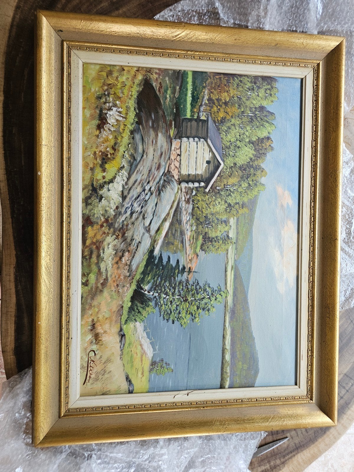 Vintage Olieverfschilderij Scandinavisch Landschap C Nilsson, Doek, Origineel werk, Ophalen of Verzenden, Landschap
