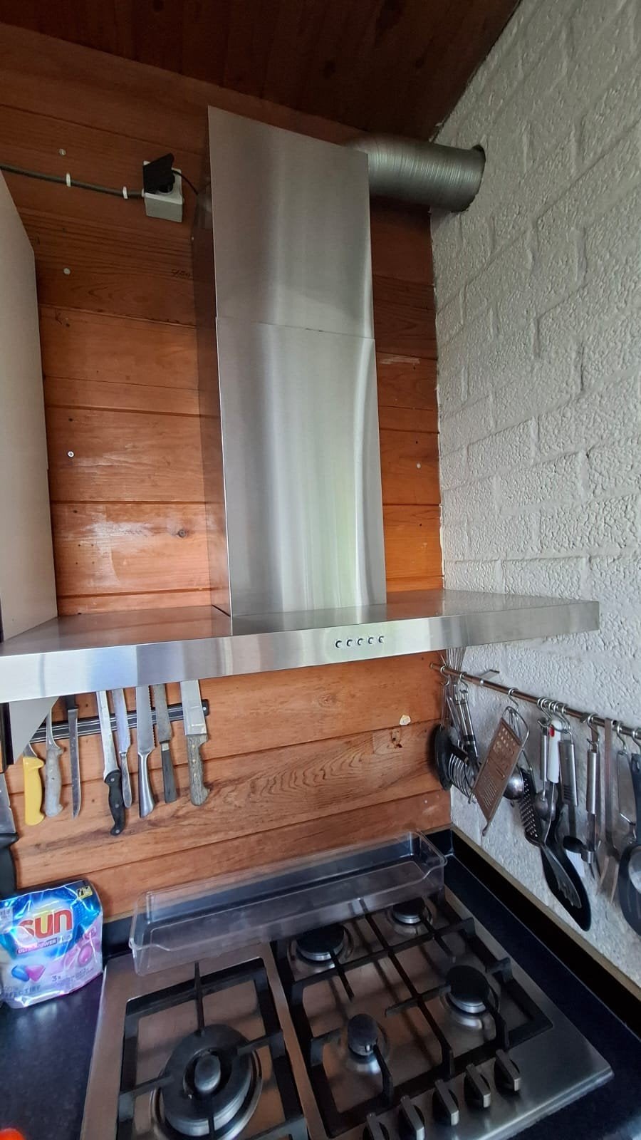 RVS Afzuigkap met verlichting - Gebruikt, Ophalen, Gebruikt, Wandschouwkap, Vrijstaand