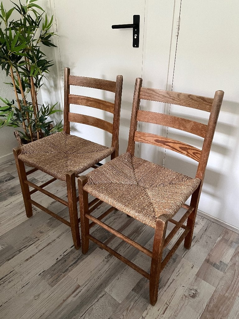Vintage hout met rieten stoelen, Ophalen, Gebruikt, Twee, Bruin