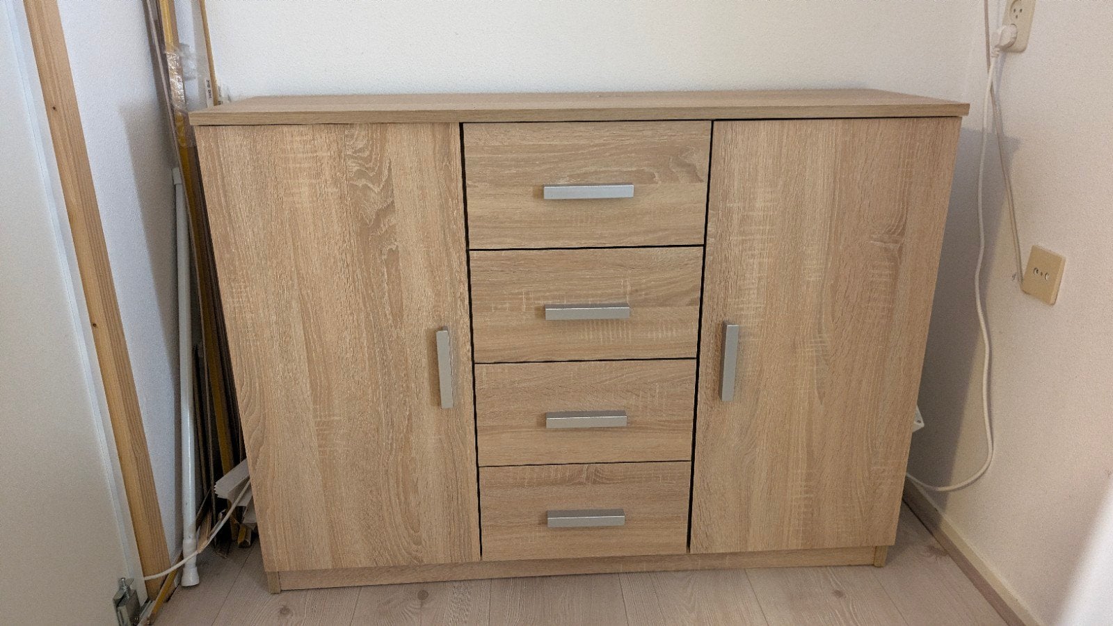 Dressoir met lades en deuren - Houtkleur, Ophalen, Gebruikt, 100 tot 150 cm, Met lade(s)