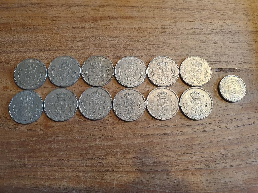Mooie verzameling 5 kronen munten Denemarken! incl. 1x 10 kr, Ophalen of Verzenden, Overige landen