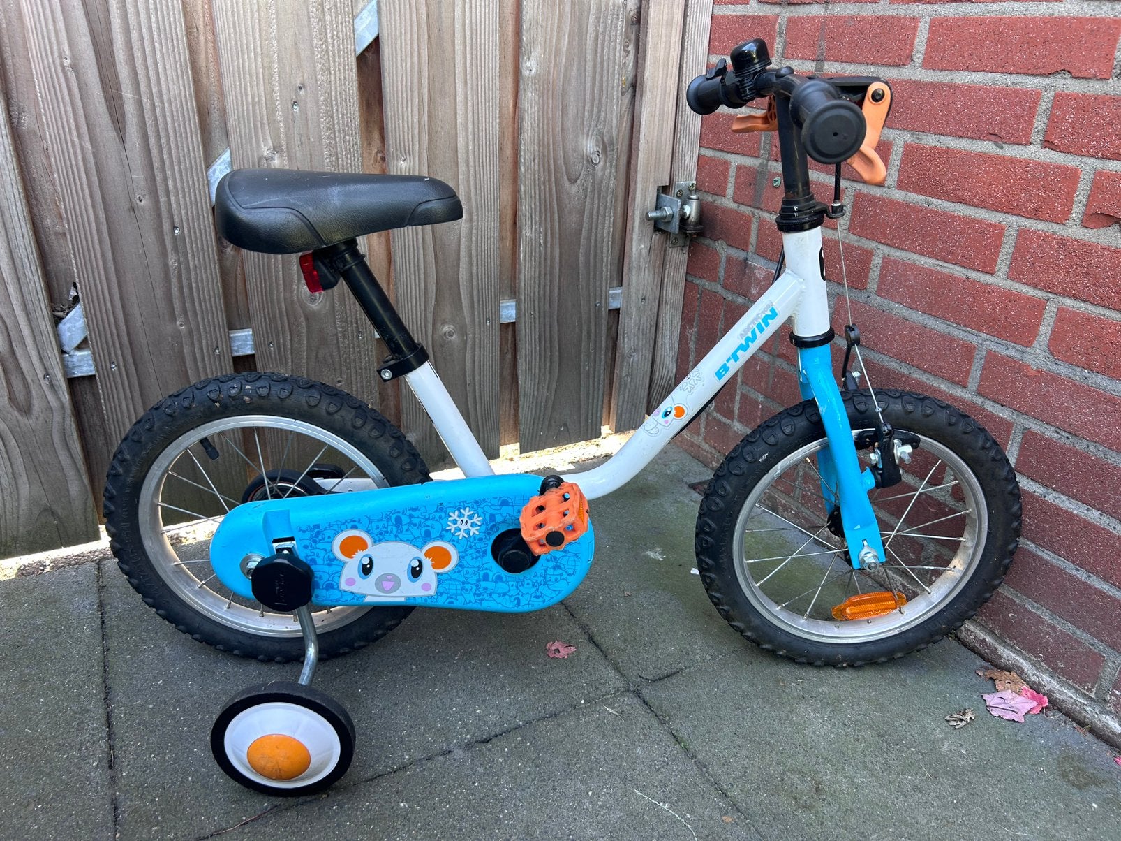 B’TWIN kinderfiets 14 inch – Decathlon – met zijwieltjes, Ophalen, Zijwieltjes, Gebruikt, Minder dan 16 inch
